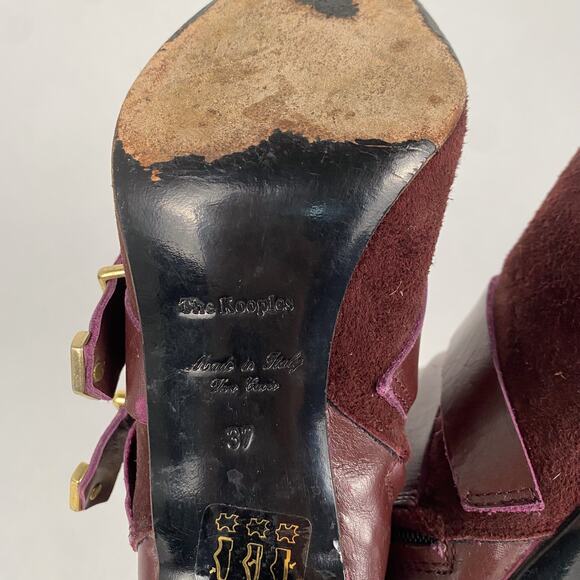 The Kooples Burgundy Oxblood Heeled Buckle Booties 37 - Picture 7 of 7